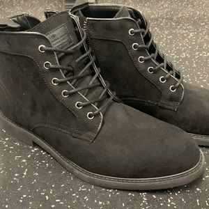 Mens black lace up and zipper suede dress shoes *never worn
